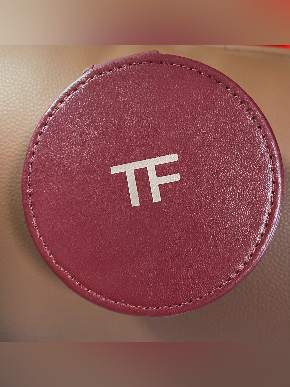 2021 TF Tom Ford Burgundy 3.5” round zip case or pouch for jewelry **GWP NEW